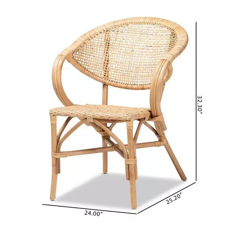 Sedia da pranzo in rattan naturale marrone con braccioli – 1 posto