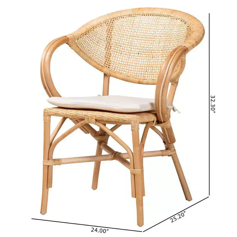 Sedia da pranzo in rattan naturale marrone con braccioli – 1 posto