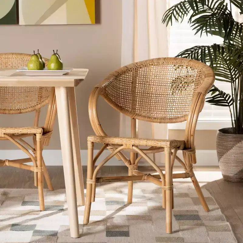 Sedia da pranzo in rattan naturale marrone con braccioli – 1 posto