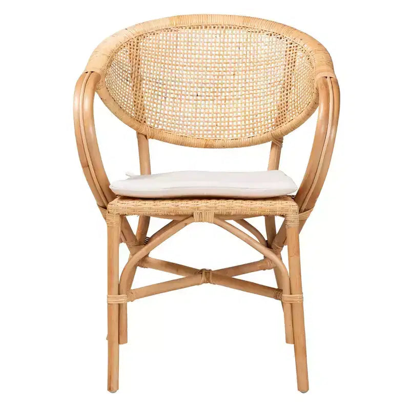Sedia da pranzo in rattan naturale marrone con braccioli – 1 posto