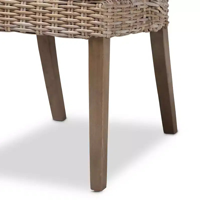 Set di 2 sedie da pranzo in rattan marrone, senza braccioli, con cuscino