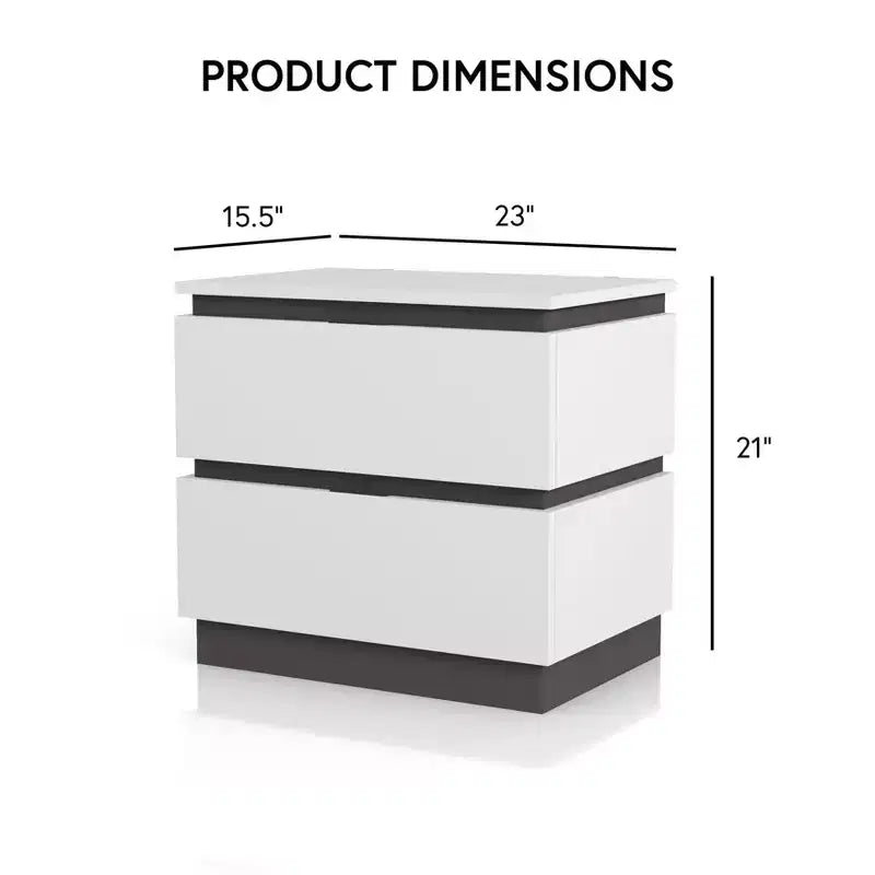 Comodino a 2 cassetti bianco e grigio metallizzato con porte USB – 1 persona