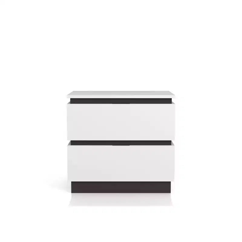 Comodino a 2 cassetti bianco e grigio metallizzato con porte USB – 1 persona