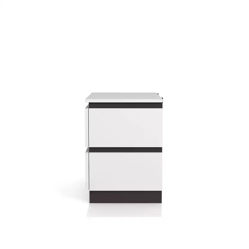 Comodino a 2 cassetti bianco e grigio metallizzato con porte USB – 1 persona