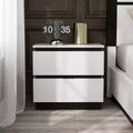 Comodino a 2 cassetti bianco e grigio metallizzato con porte USB – 1 persona