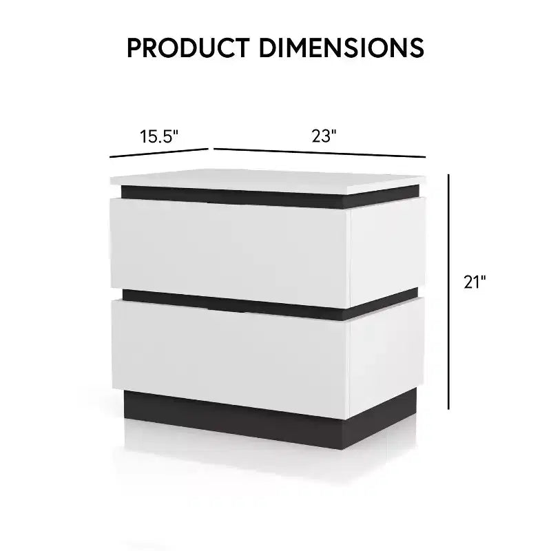 Comodino a 2 cassetti bianco e grigio metallizzato con porte USB – 1 persona