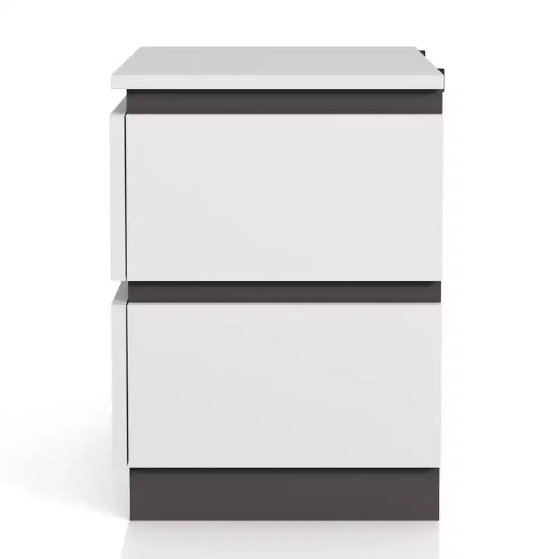 Comodino a 2 cassetti bianco e grigio metallizzato con porte USB – 1 persona