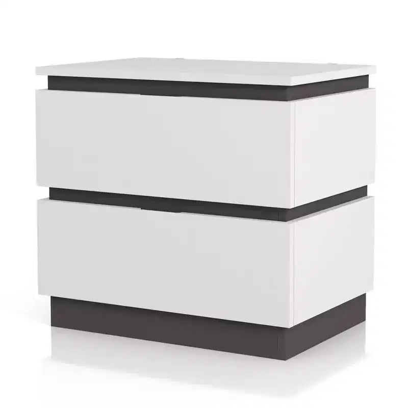 Comodino a 2 cassetti bianco e grigio metallizzato con porte USB – 1 persona