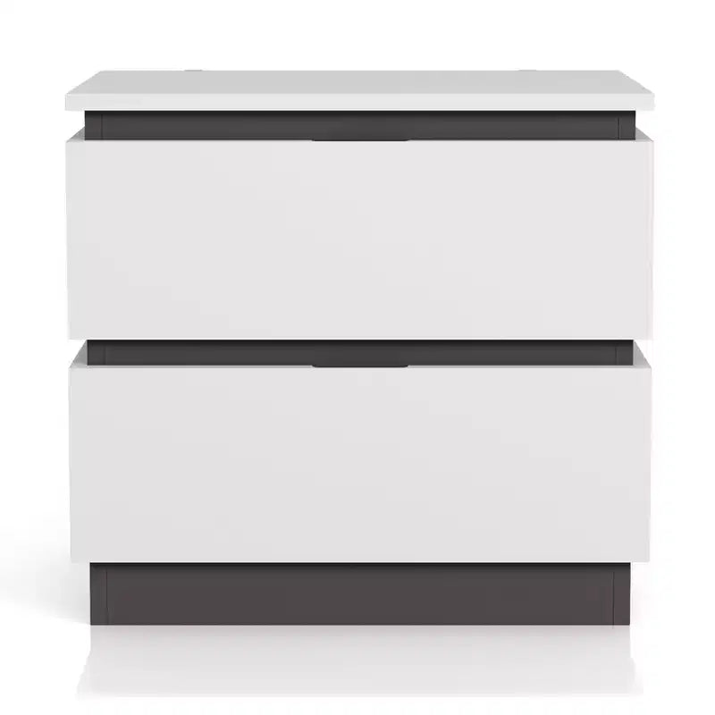 Comodino a 2 cassetti bianco e grigio metallizzato con porte USB – 1 persona