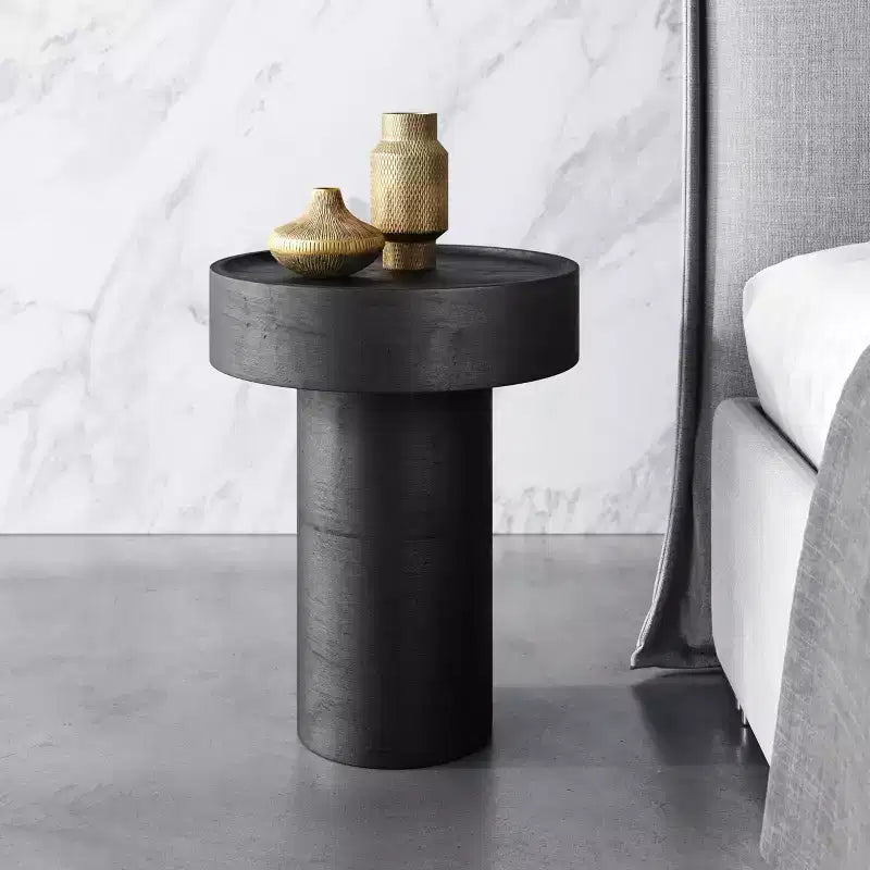 Tavolino rotondo nero, legno di mango, 1 pezzo