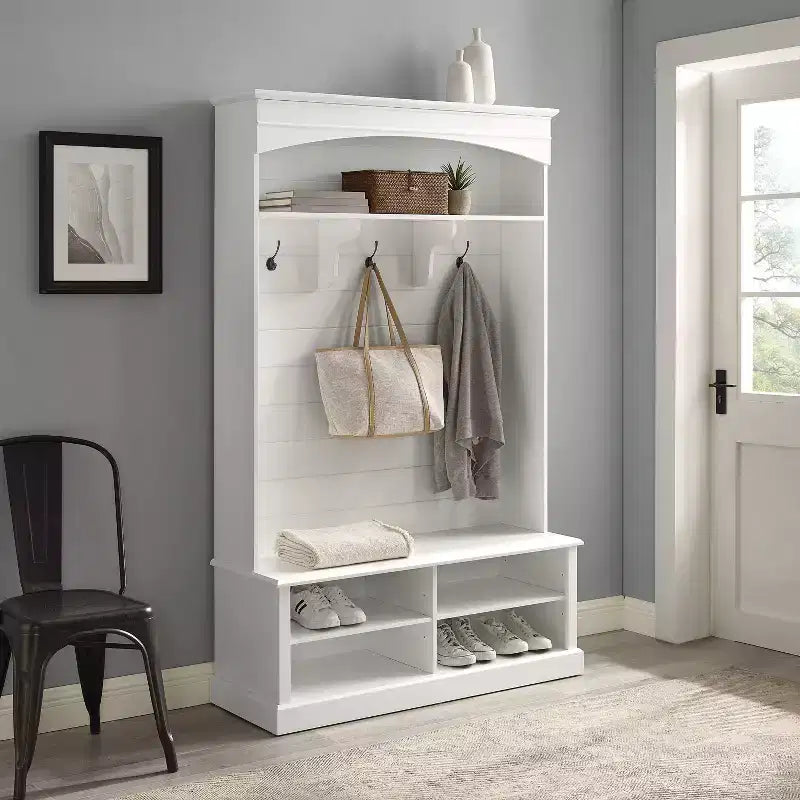 Appendiabiti da ingresso in stile rustico bianco con panca – 1 persona