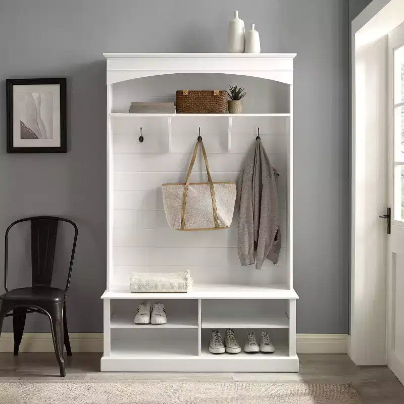Appendiabiti da ingresso in stile rustico bianco con panca – 1 persona