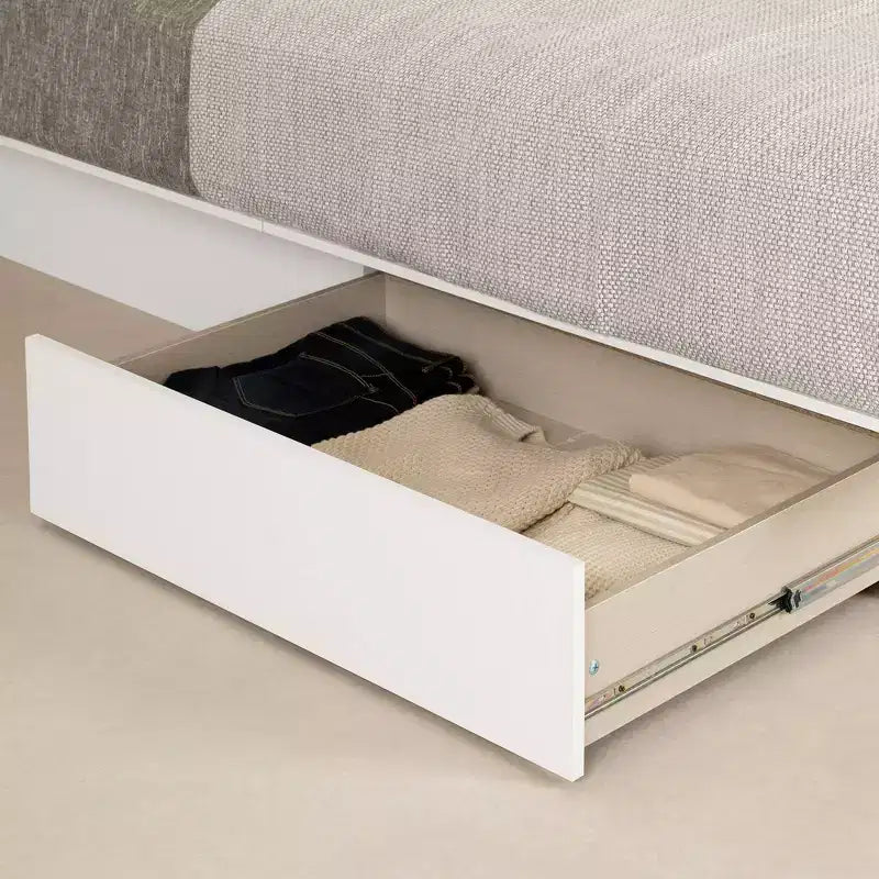 Letto Queen Size con Piattaforma e 2 Cassetti – Bianco Puro, per 1 Persona
