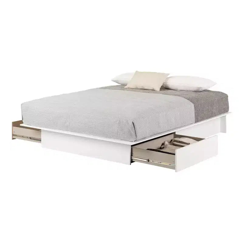 Letto Queen Size con Piattaforma e 2 Cassetti – Bianco Puro, per 1 Persona
