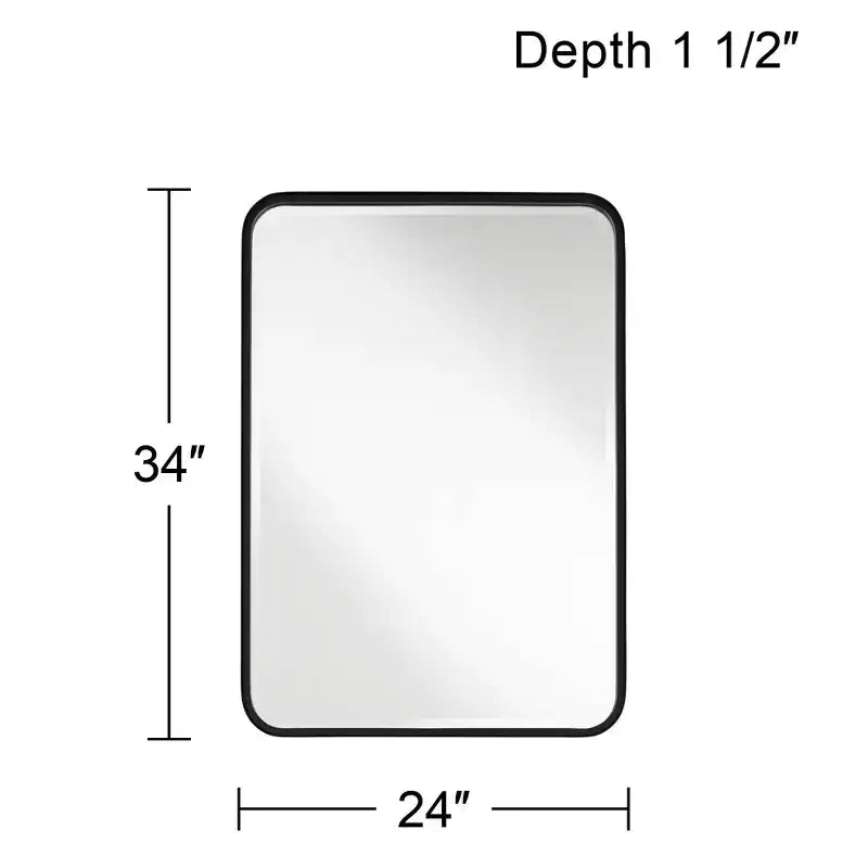 Specchio da parete rettangolare con cornice in ferro nero, 1 persona, 24" larghezza