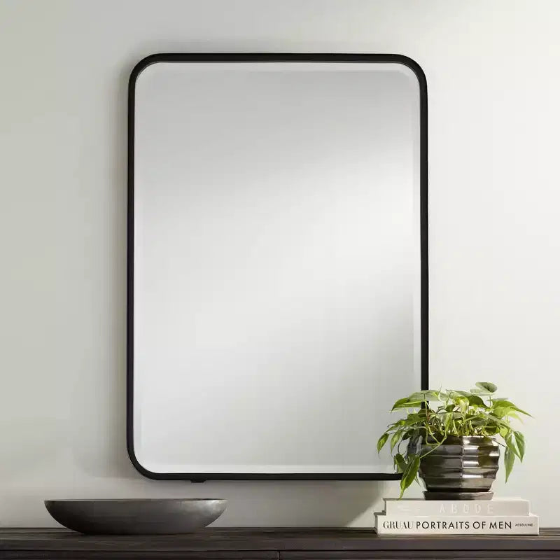 Specchio da parete rettangolare con cornice in ferro nero, 1 persona, 24" larghezza