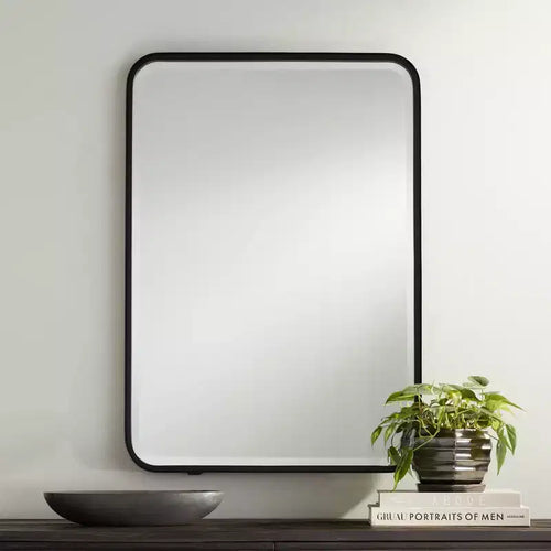 Specchio da parete rettangolare con cornice in ferro nero, 1 persona, 24" larghezza