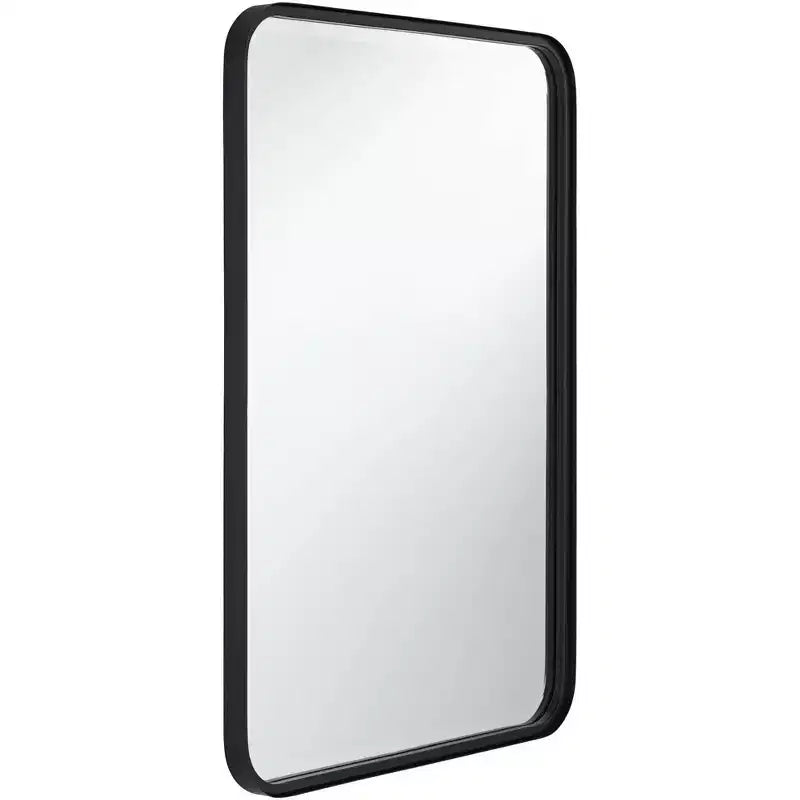 Specchio da parete rettangolare con cornice in ferro nero, 1 persona, 24" larghezza