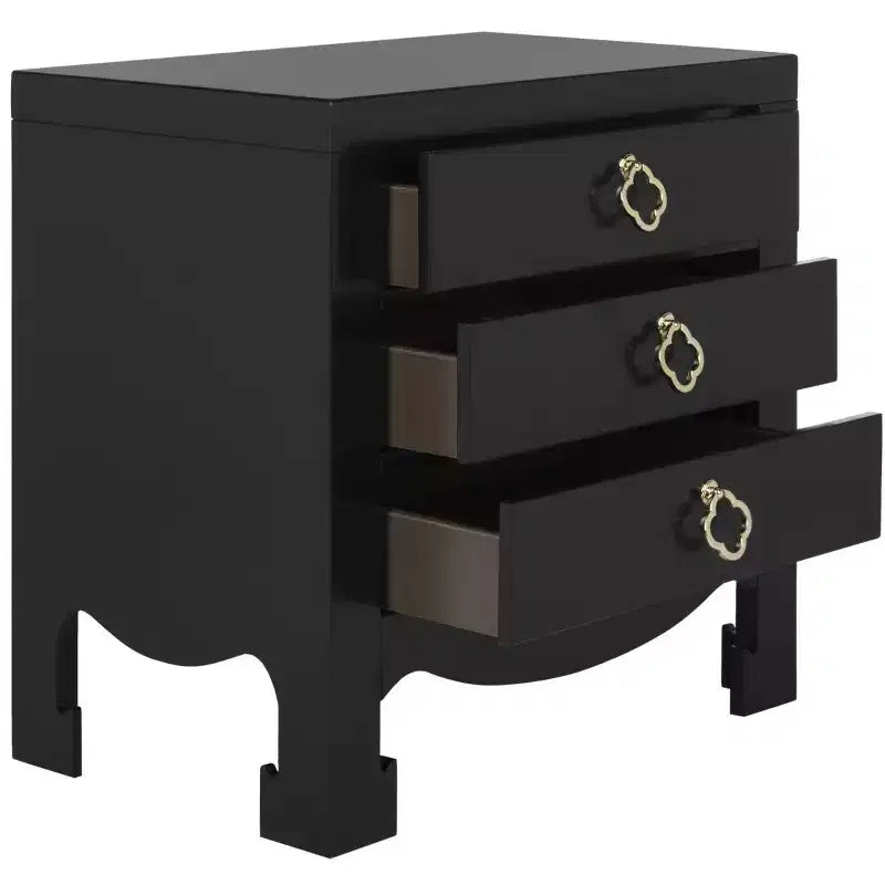 Comodino nero a 3 cassetti, singolo