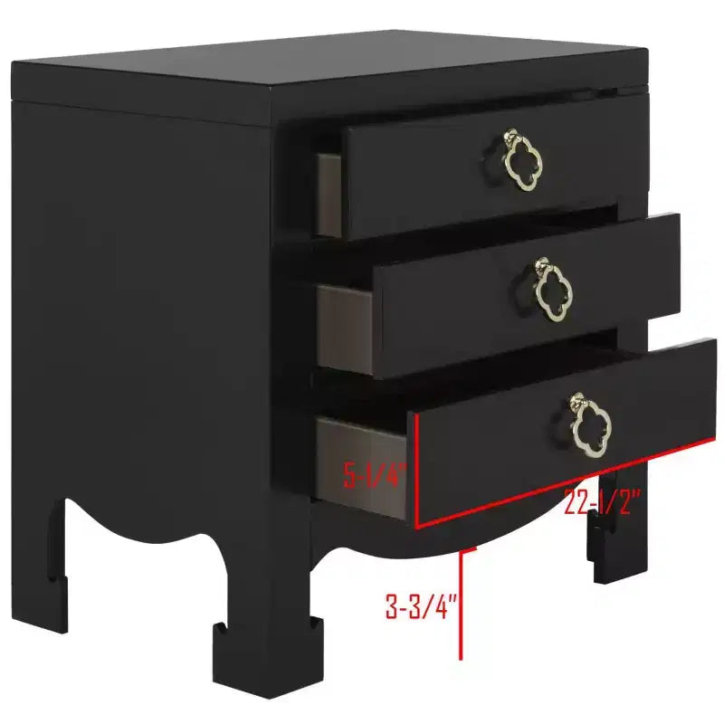 Comodino nero a 3 cassetti, singolo