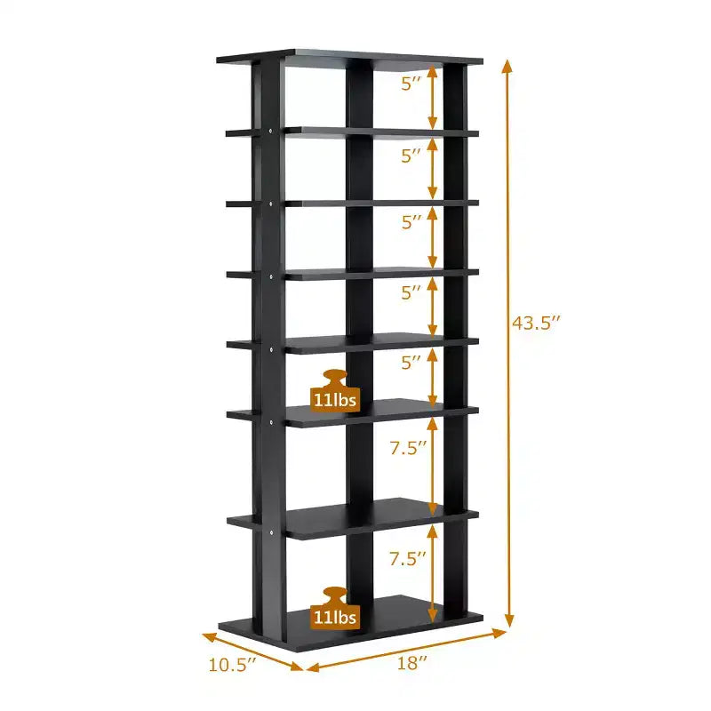 Black 7-Tier Shoe Rack for 14 Pairs