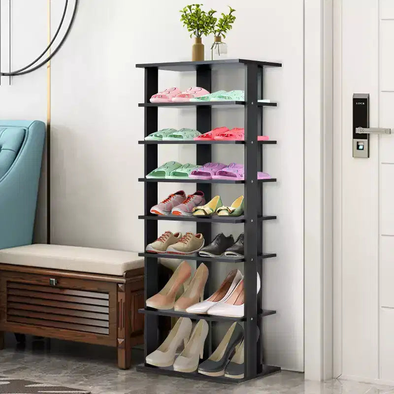 Black 7-Tier Shoe Rack for 14 Pairs