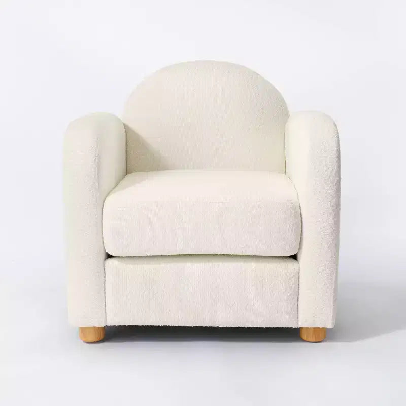 Cream Upholstered Accent Chair, Curved Back & Arms, Seats 1