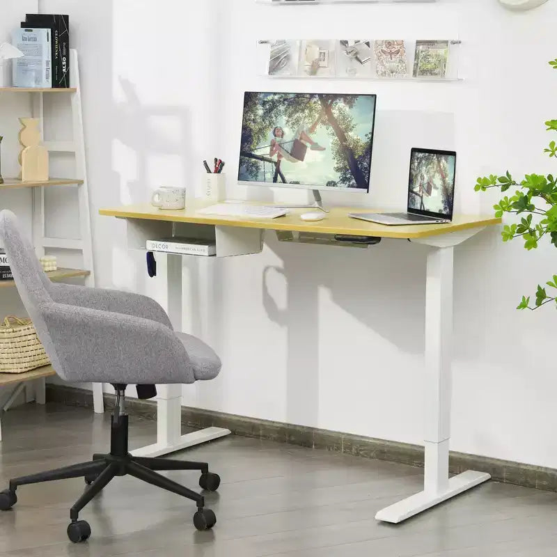 Scrivania Elettrica Regolabile in Altezza 48'', Beige/Naturale, Monoutente