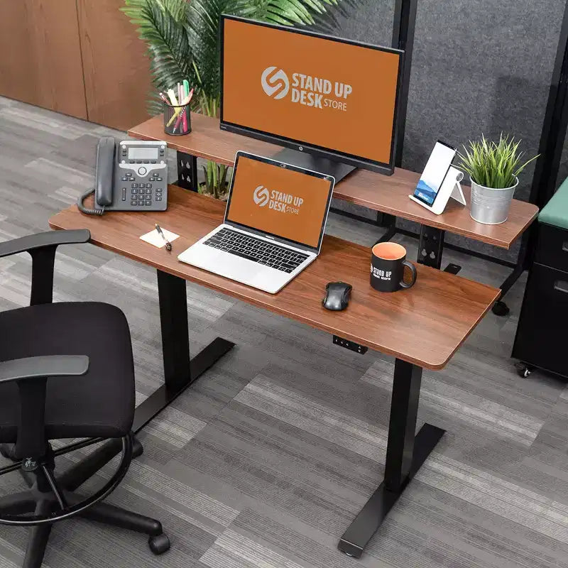 Black/White Frame Electric 2-Tier Standing Desk, 1-Person, 48"