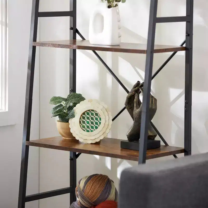 Jomeed Scaffale Organizzatore per Libreria a 4 Ripiani Rustico Moderno in Legno e Acciaio