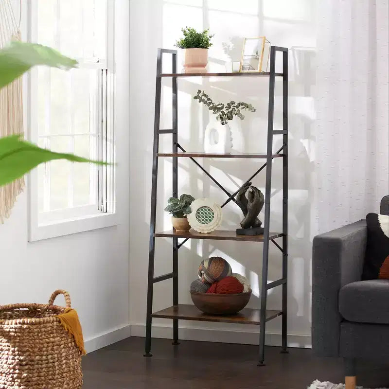 Jomeed Scaffale Organizzatore per Libreria a 4 Ripiani Rustico Moderno in Legno e Acciaio