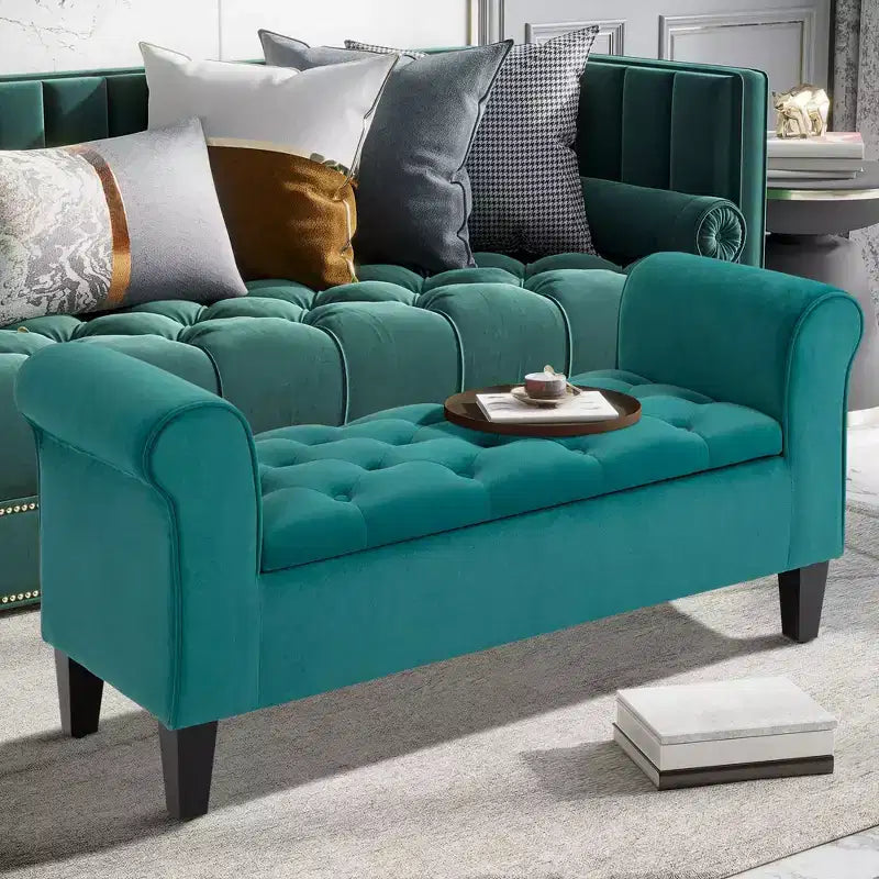 Panca Ottomana Contenitore trapuntata blu / verde / grigia, 1 posto
