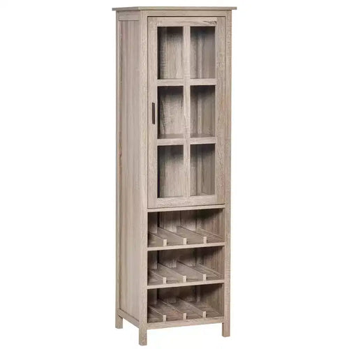 HOMCOM Tall Wine Cabinet, Bar Display Cupboard with 12-Bottle Wine Rack, Glass Door and 3 Storage Compartment for Living Room, Home Bar, Dining Room