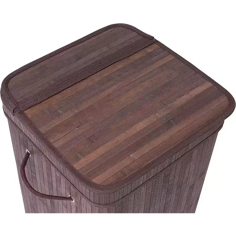 Cesto portabiancheria quadrato in bambù con coperchio e fodera – Espresso, Singolo