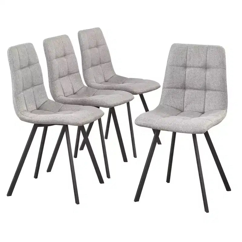 Sedia da pranzo senza braccioli trapuntata rosa/grigia, set da 4
