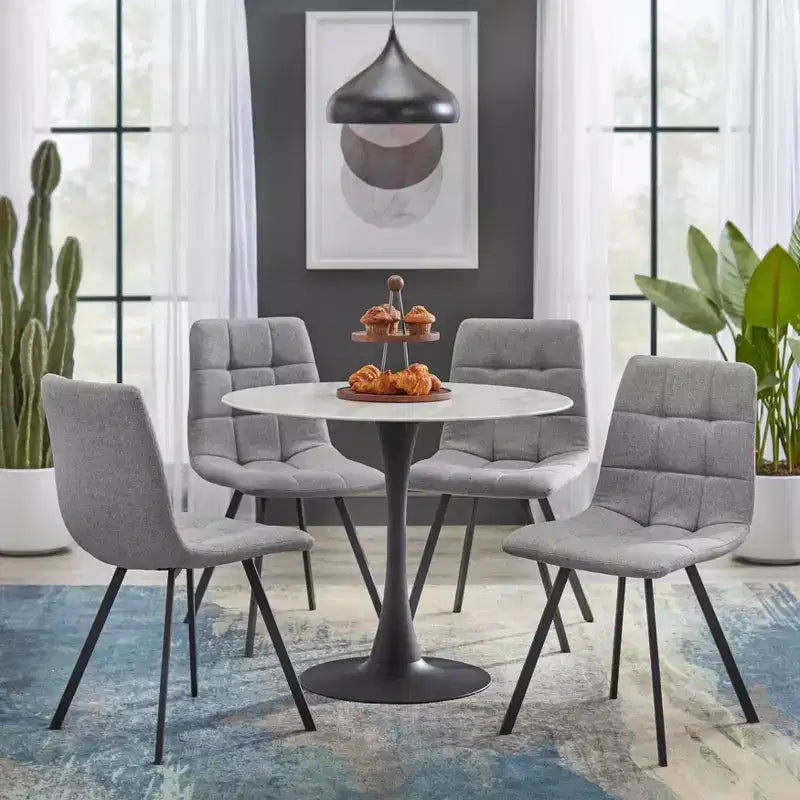 Sedia da pranzo senza braccioli trapuntata rosa/grigia, set da 4
