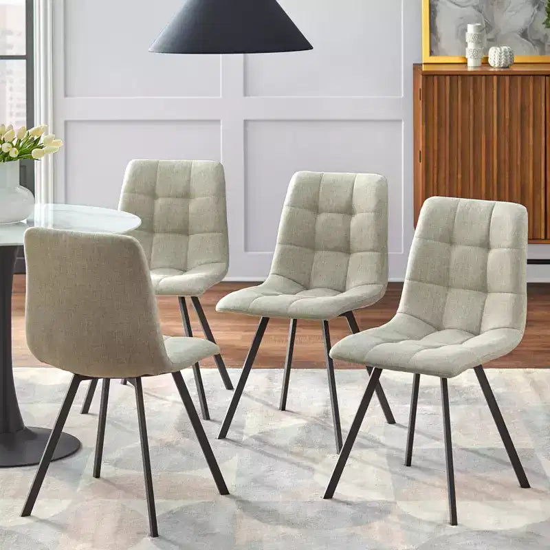 Sedia da pranzo senza braccioli trapuntata rosa/grigia, set da 4