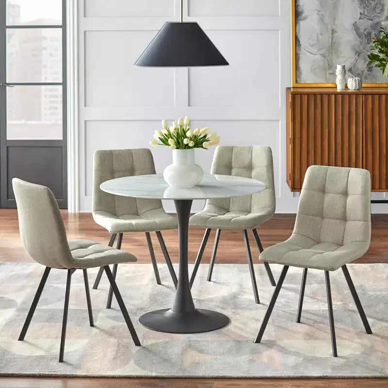 Sedia da pranzo senza braccioli trapuntata rosa/grigia, set da 4