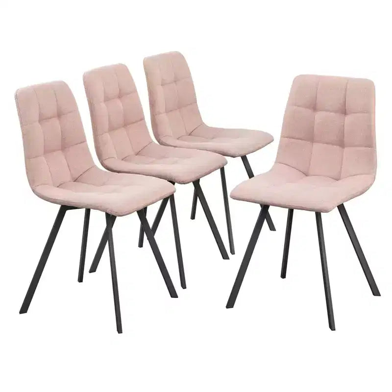 Sedia da pranzo senza braccioli trapuntata rosa/grigia, set da 4