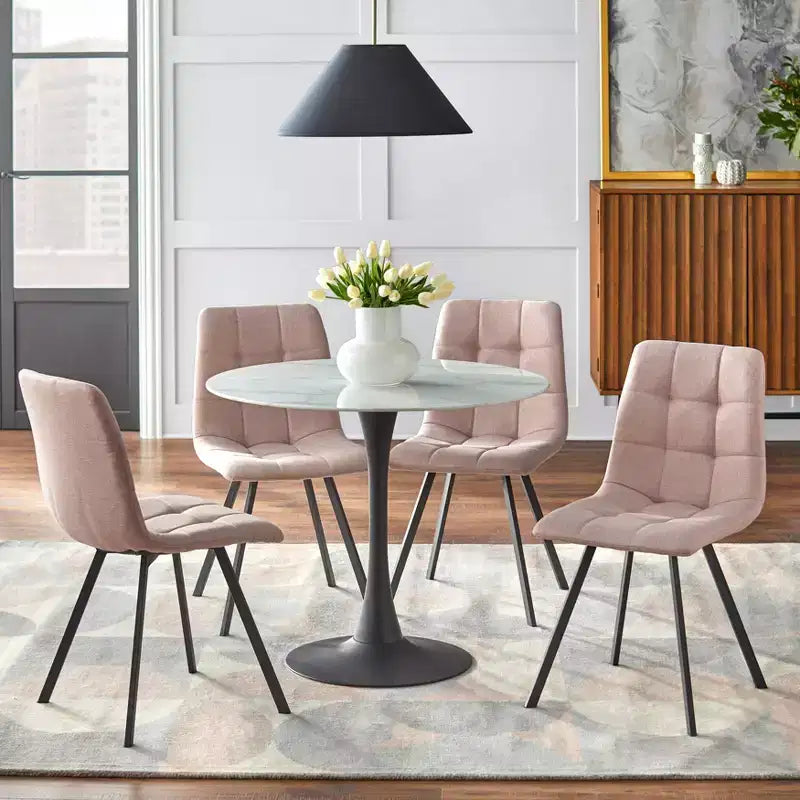 Sedia da pranzo senza braccioli trapuntata rosa/grigia, set da 4