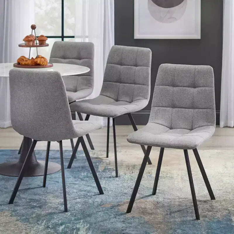 Sedia da pranzo senza braccioli trapuntata rosa/grigia, set da 4