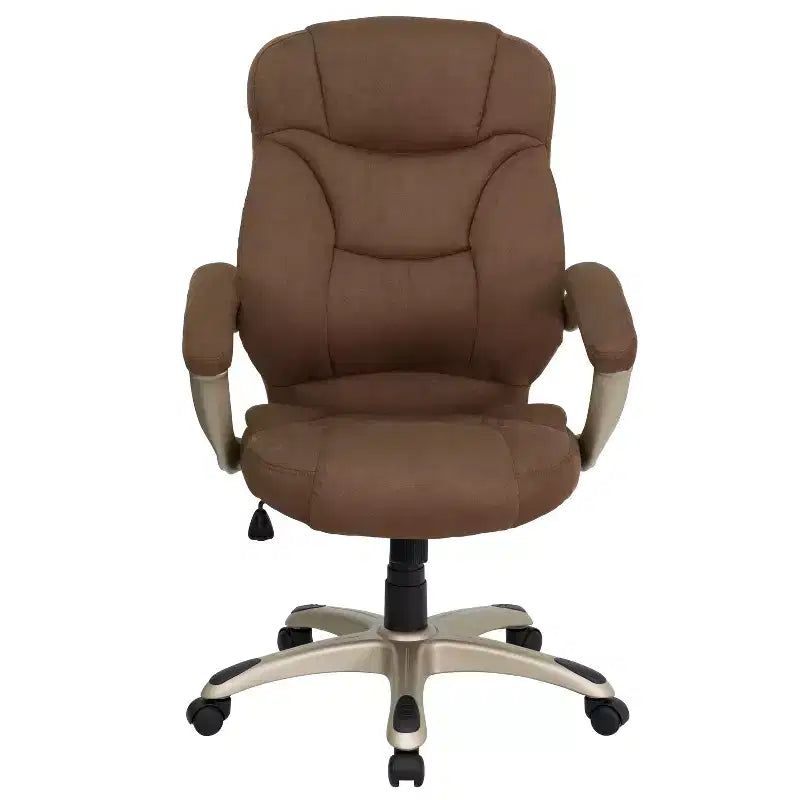 Sedia da ufficio direzionale a schienale alto in microfibra nera / marrone / blu navy, 1 posto