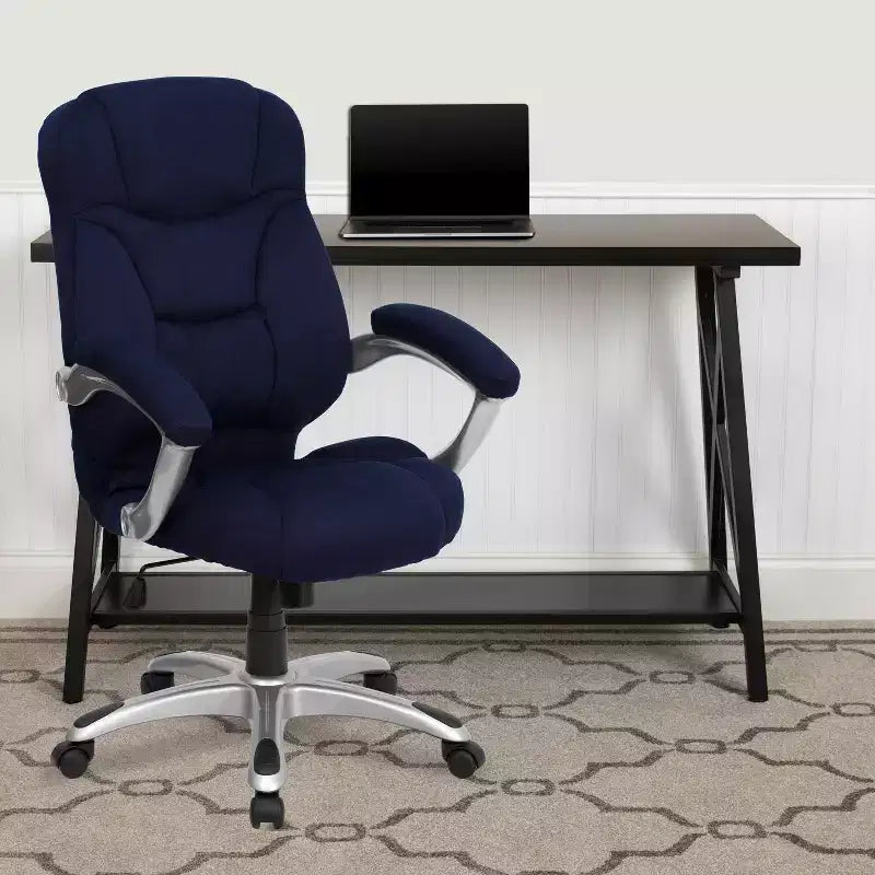 Sedia da ufficio direzionale a schienale alto in microfibra nera / marrone / blu navy, 1 posto
