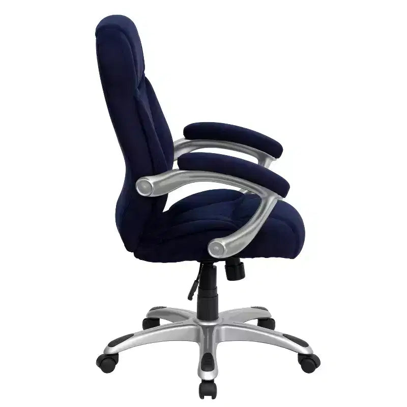Sedia da ufficio direzionale a schienale alto in microfibra nera / marrone / blu navy, 1 posto