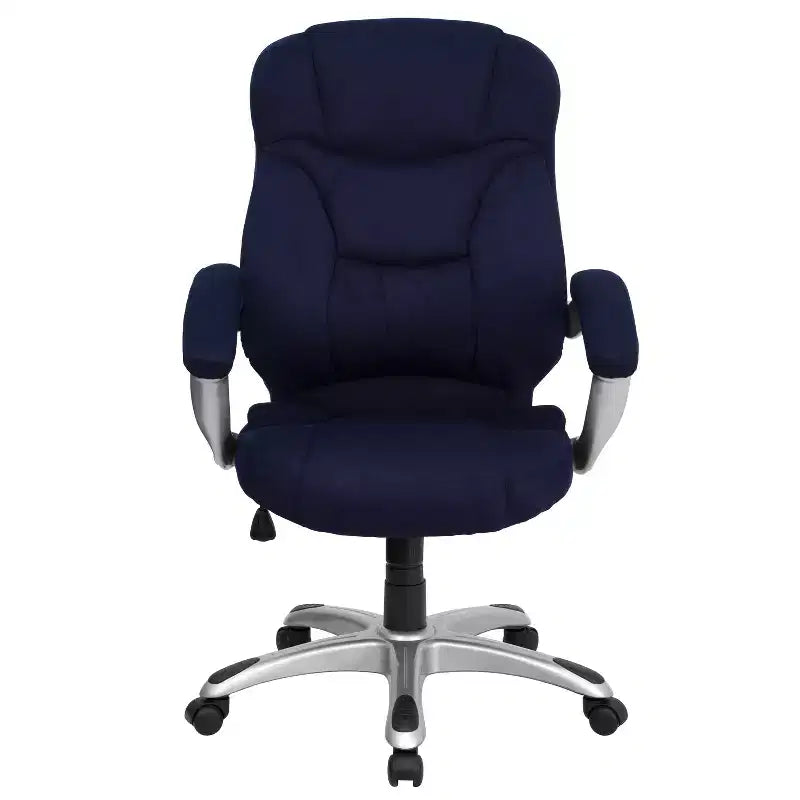 Sedia da ufficio direzionale a schienale alto in microfibra nera / marrone / blu navy, 1 posto