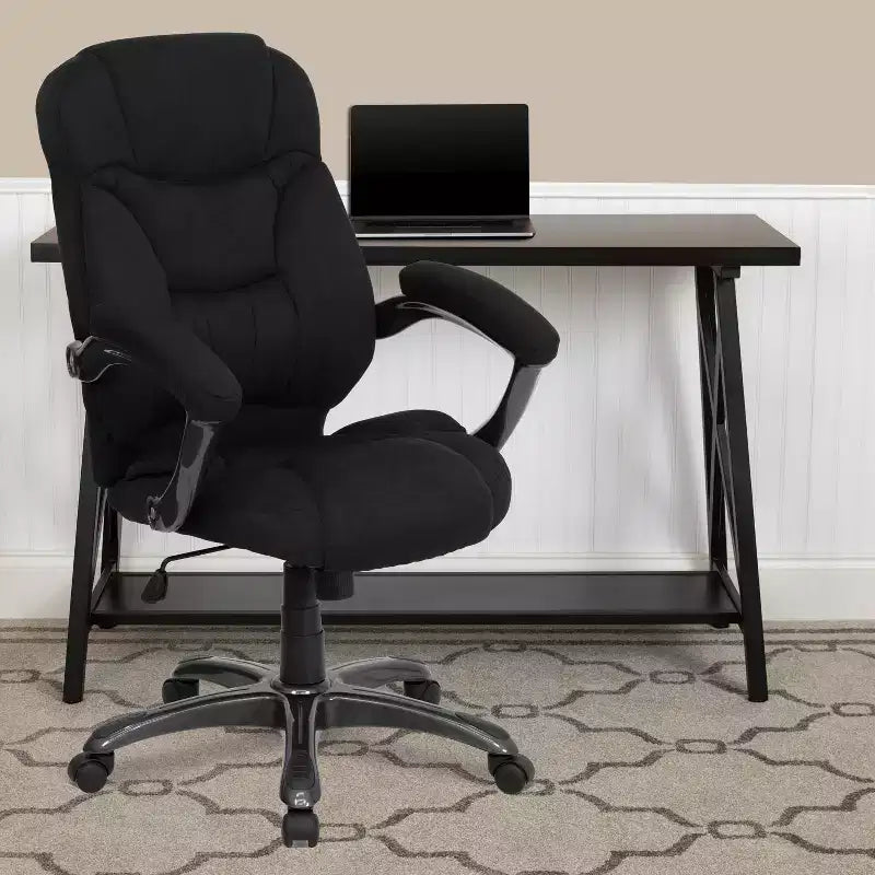 Sedia da ufficio direzionale a schienale alto in microfibra nera / marrone / blu navy, 1 posto