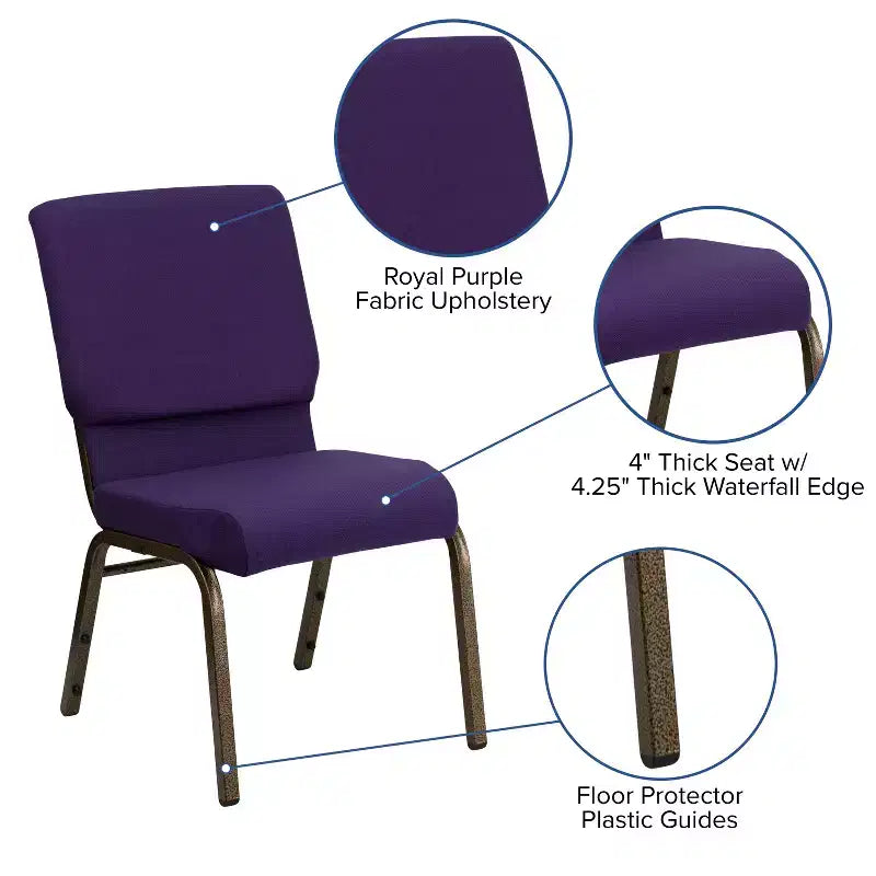 Sedia impilabile da auditorium Royal viola e oro, 1 posto