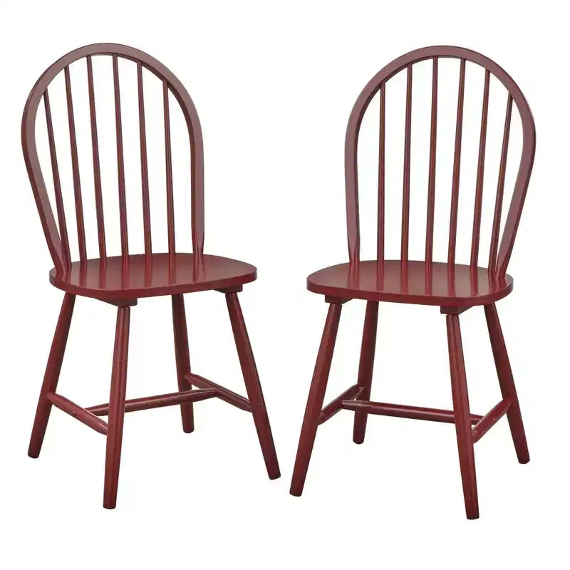 Sedia da pranzo Windsor senza braccioli con fuso, in nero/rosso/bianco, set da 2