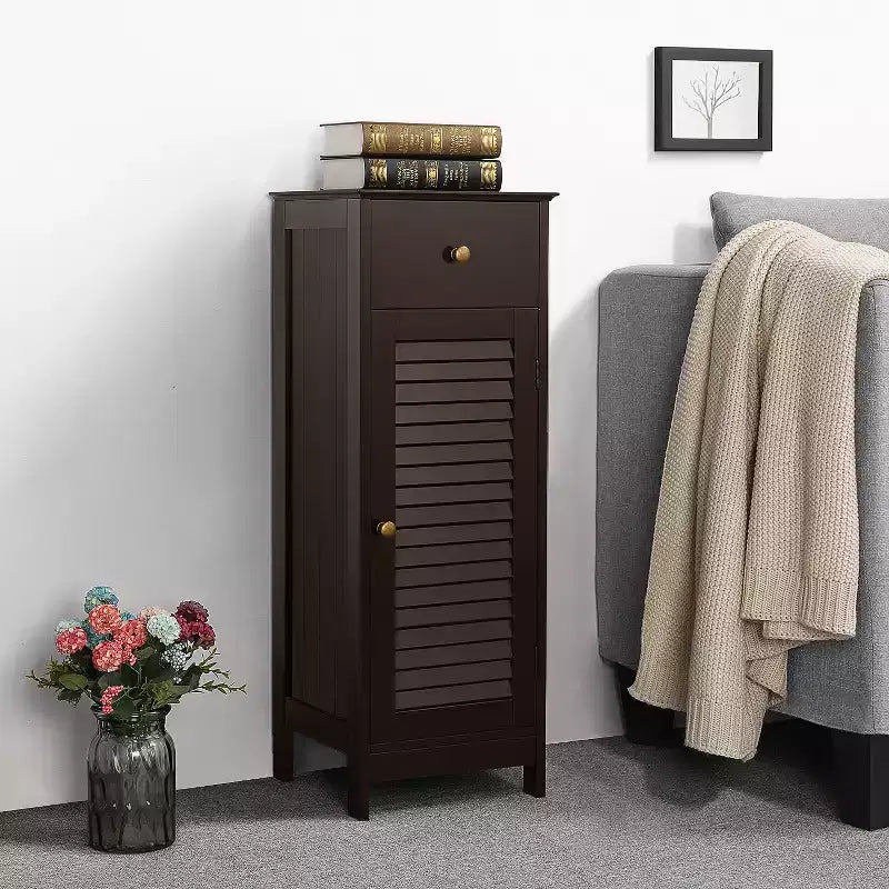 Mobiletto basso nero/espresso/bianco con cassetto e anta a persiana, montaggio per 1 persona