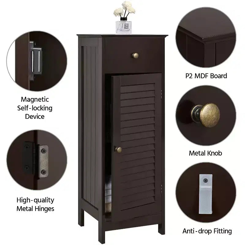 Mobiletto basso nero/espresso/bianco con cassetto e anta a persiana, montaggio per 1 persona